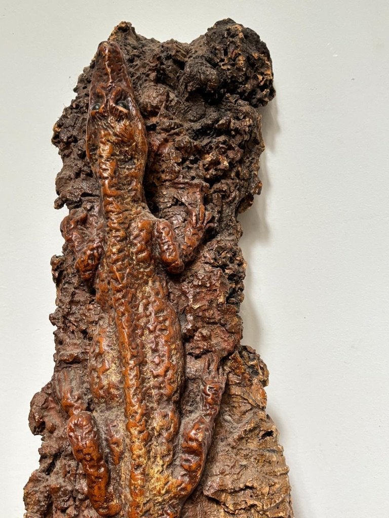 Vintage houten beeld met hagedis of gekko, 65 cm hoog, Bali, Overige onderwerpen, Houtsnijwerk, Handgemaakt, Hout