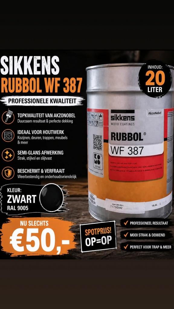 SIKKENS RUBBOL WF 387 – 20 LITER – SPOTPRIJS!, Doe-het-zelf en Verbouw, Verf, Beits en Lak, Ophalen of Verzenden, Nieuw, Wit