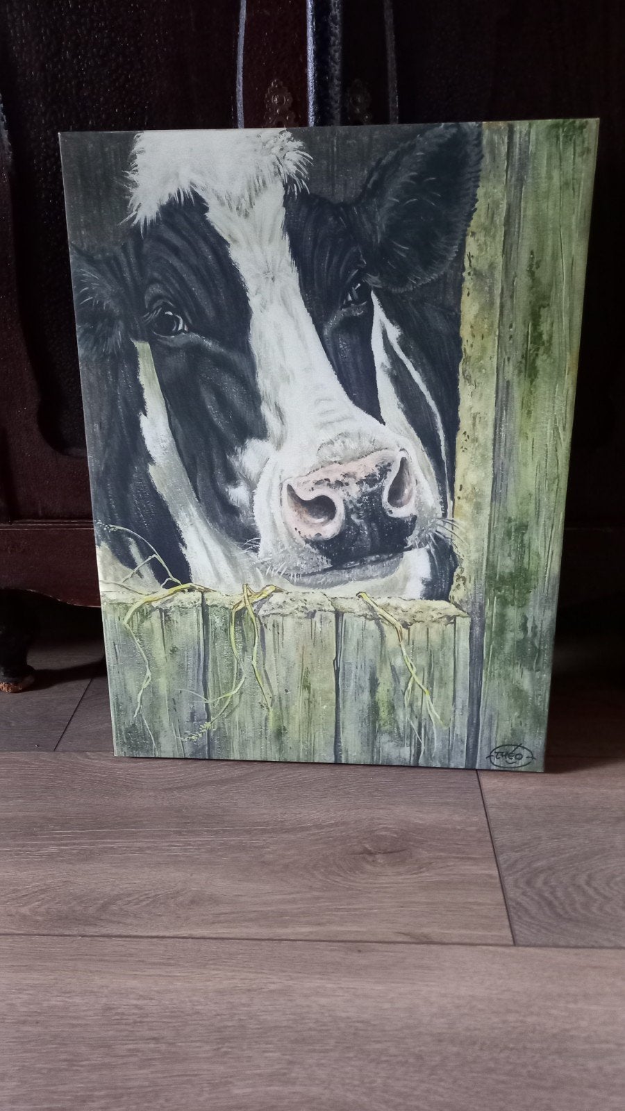 2x Koe op canvas, gesigneerd door Theo (45x60 cm), Ophalen of Verzenden