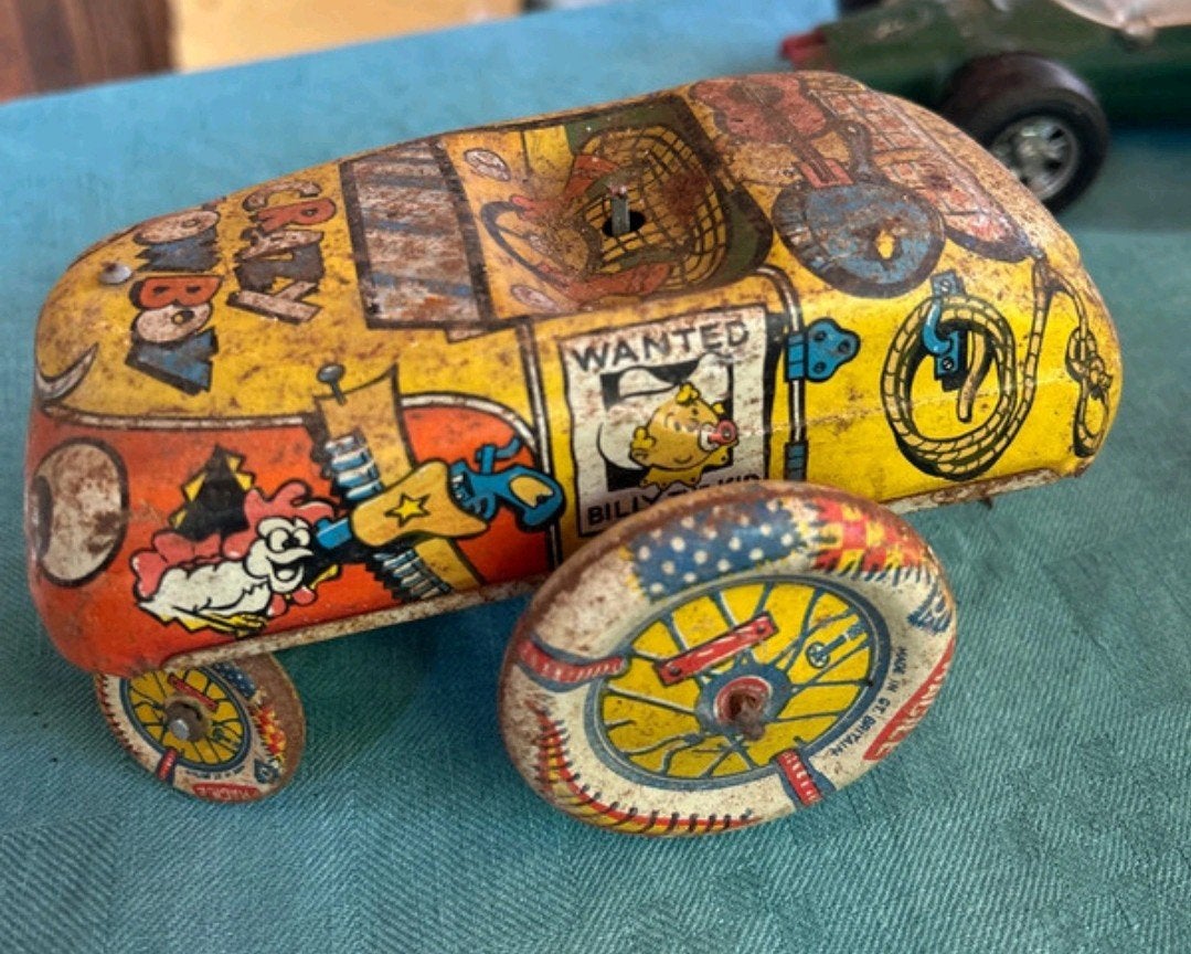 Mettoy Wind Up Tin Crazy Cowboy Speelgoedauto, Ophalen of Verzenden