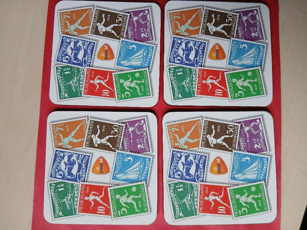 Postnl 4 onderzetters met afdrukken van postzegels, Verzenden, Nieuw