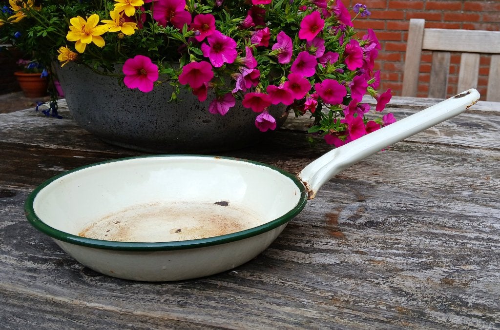 Oude vintage geëmailleerde koekenpan - emaille - koekepan, Ophalen of Verzenden