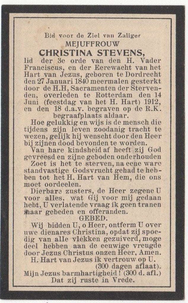 Christina Stevens 1840 Dordrecht + 1912 Rotterdam, 72 jaar, Ophalen of Verzenden
