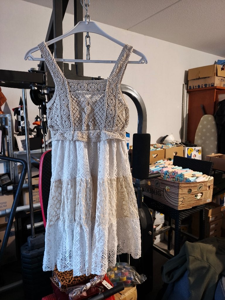 Prachtige Boho Gehaakte Kanten Zomerjurk / Festivaljurk, Beige, Ophalen of Verzenden, Knielengte, Maat 36 (S)