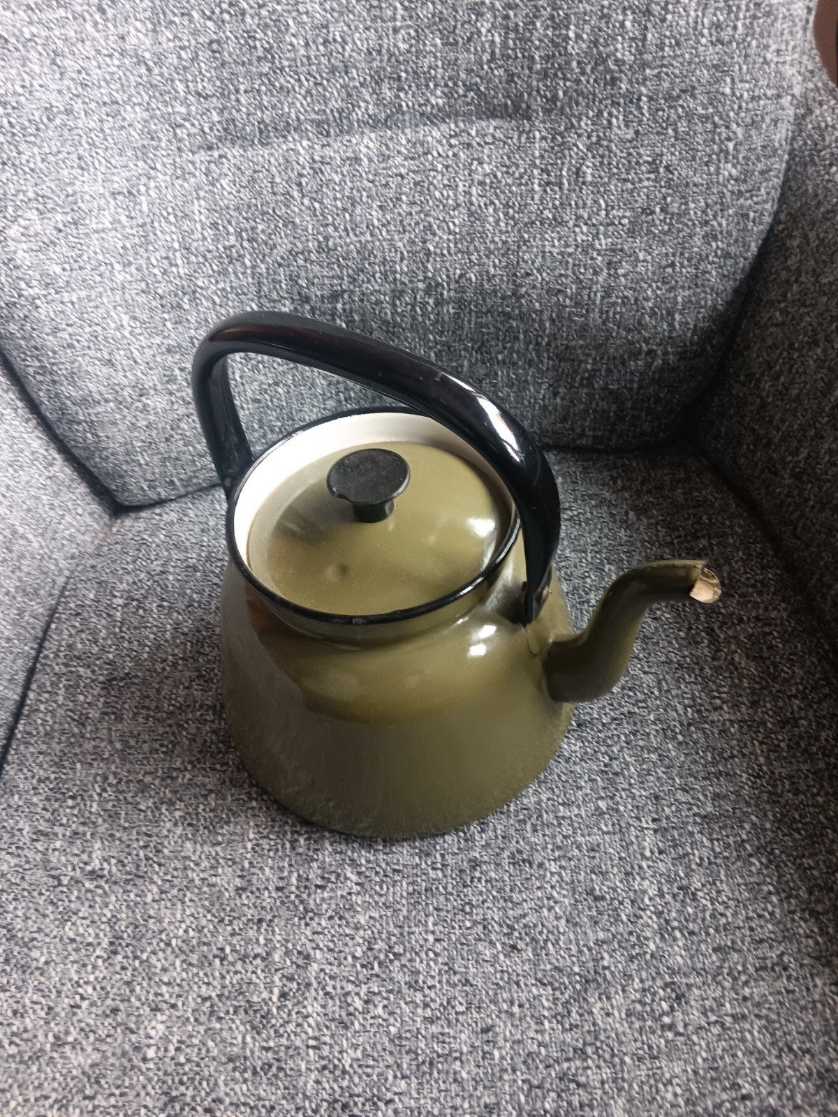 Antieke Emaille Ketel - Olijfgroen, Antiek en Kunst, Ophalen