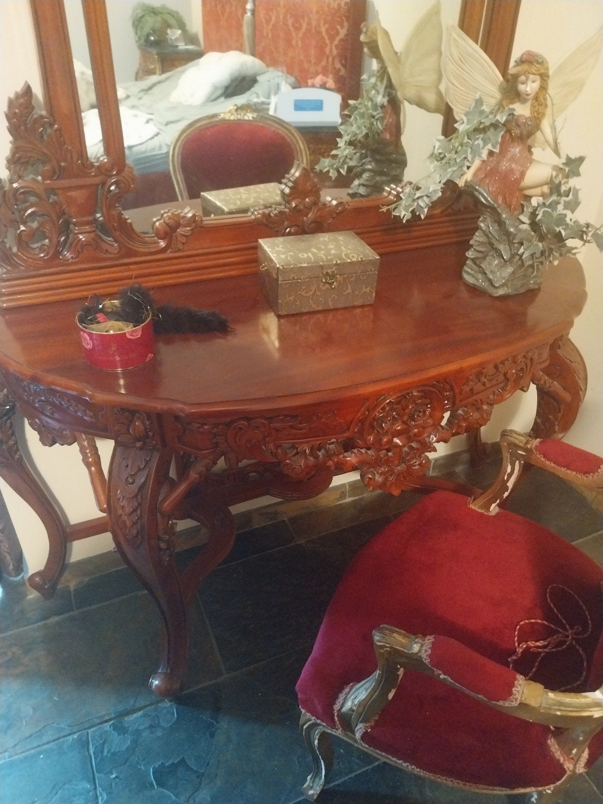 Consol tafel met spiegel en 2 barok stoelen, Ophalen of Verzenden