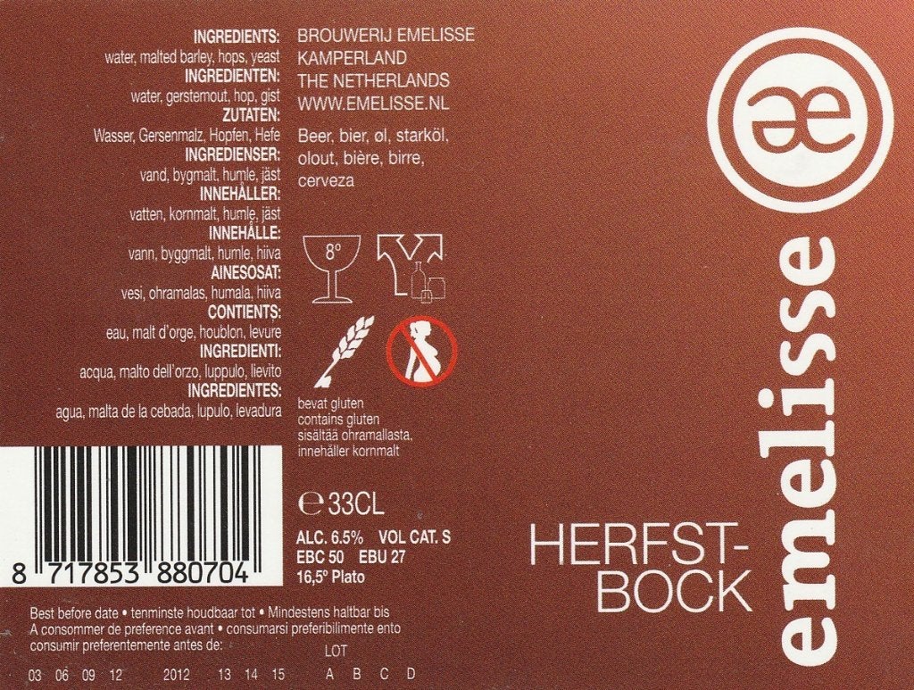 bieretiket Nederland Emelisse Herfstbock, Verzamelen, Biermerken, Verzenden, Nieuw, Overige typen, Overige merken