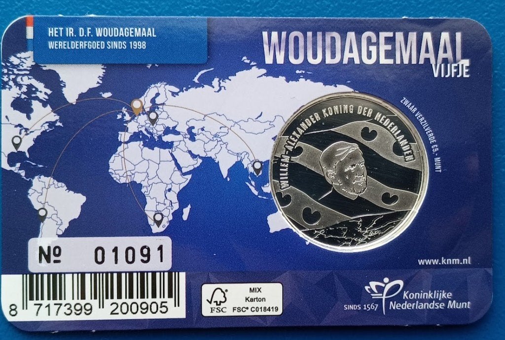 Nederland Woudagemaal Vijfje 2020 1e dag Coincard, Verzenden, Koningin Beatrix, Euro's, Setje