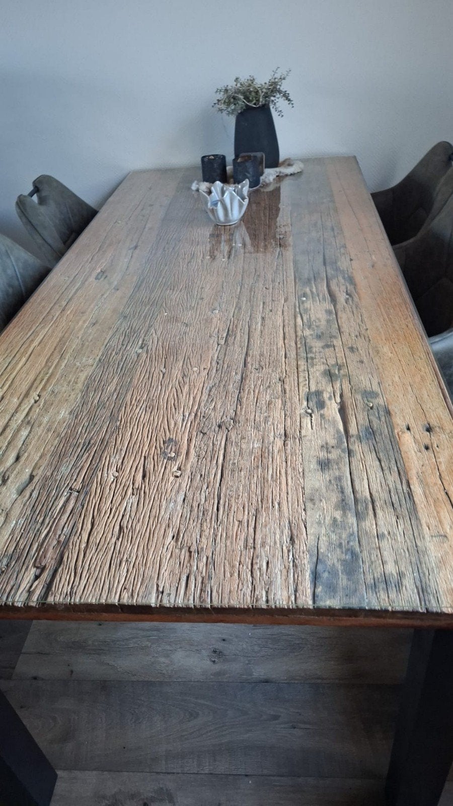 Prachtige eettafel van wagonhout met tafelzeil, Ophalen, Gebruikt, 50 tot 100 cm, Vijf personen of meer