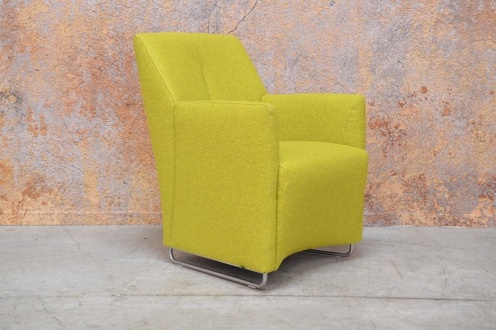 ZGANieuw groengele stoffen Leolux Galathea design fauteuil, Leolux, Leolux, 75 tot 100 cm, Ophalen of Verzenden