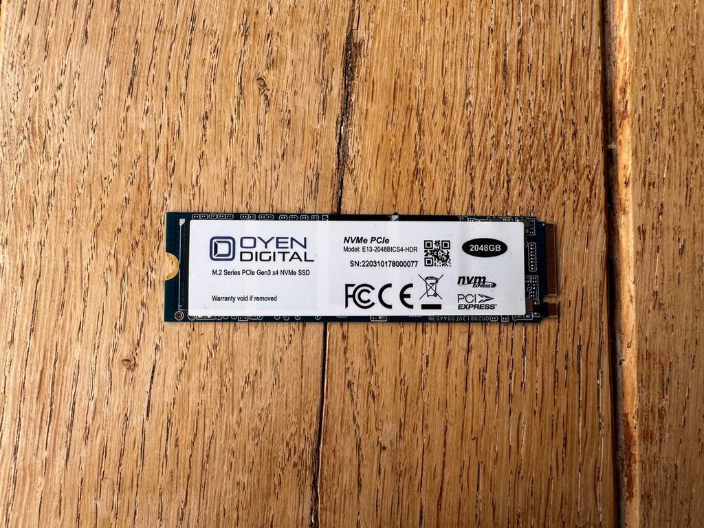 Oyen Digital 2TB pcie gen3 M.2 SSD - ZGAN 373GB write, Intern, 2TB, SSD, Ophalen of Verzenden