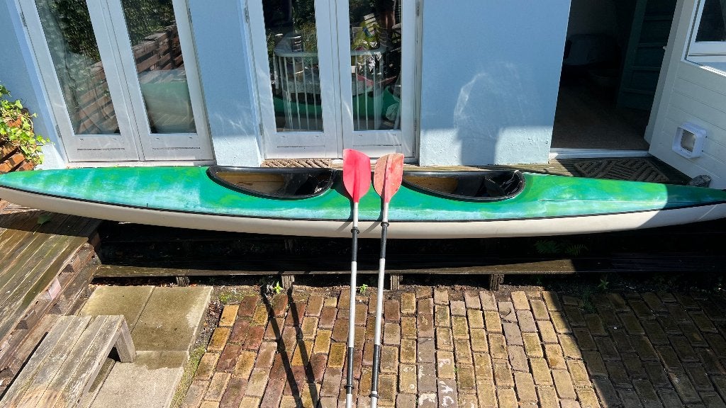 Tweepersoons (toer) kajak met roer en 2 peddels, Ophalen, Gebruikt, 2-persoons