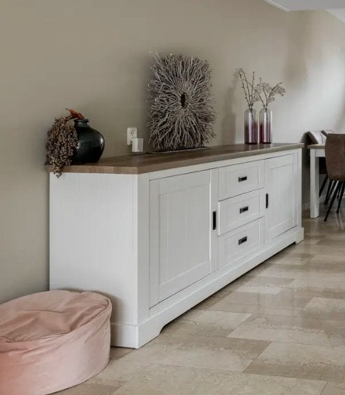 Dressoir Creil 214 cm | Wit / eikenlook, Ophalen, Gebruikt, Met deur(en), 150 tot 200 cm