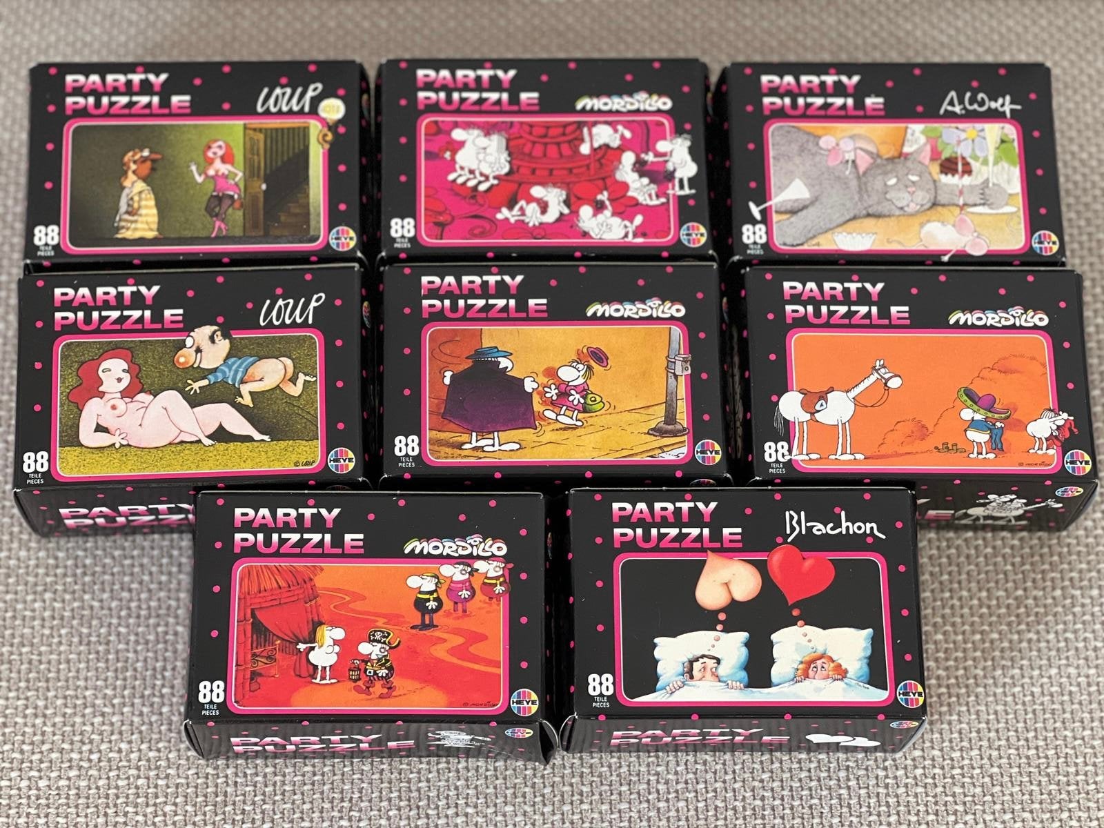 Heye Party Puzzle puzzels (8 stuks) - NIEUW, Ophalen of Verzenden, Minder dan 500 stukjes, Nieuw, Legpuzzel