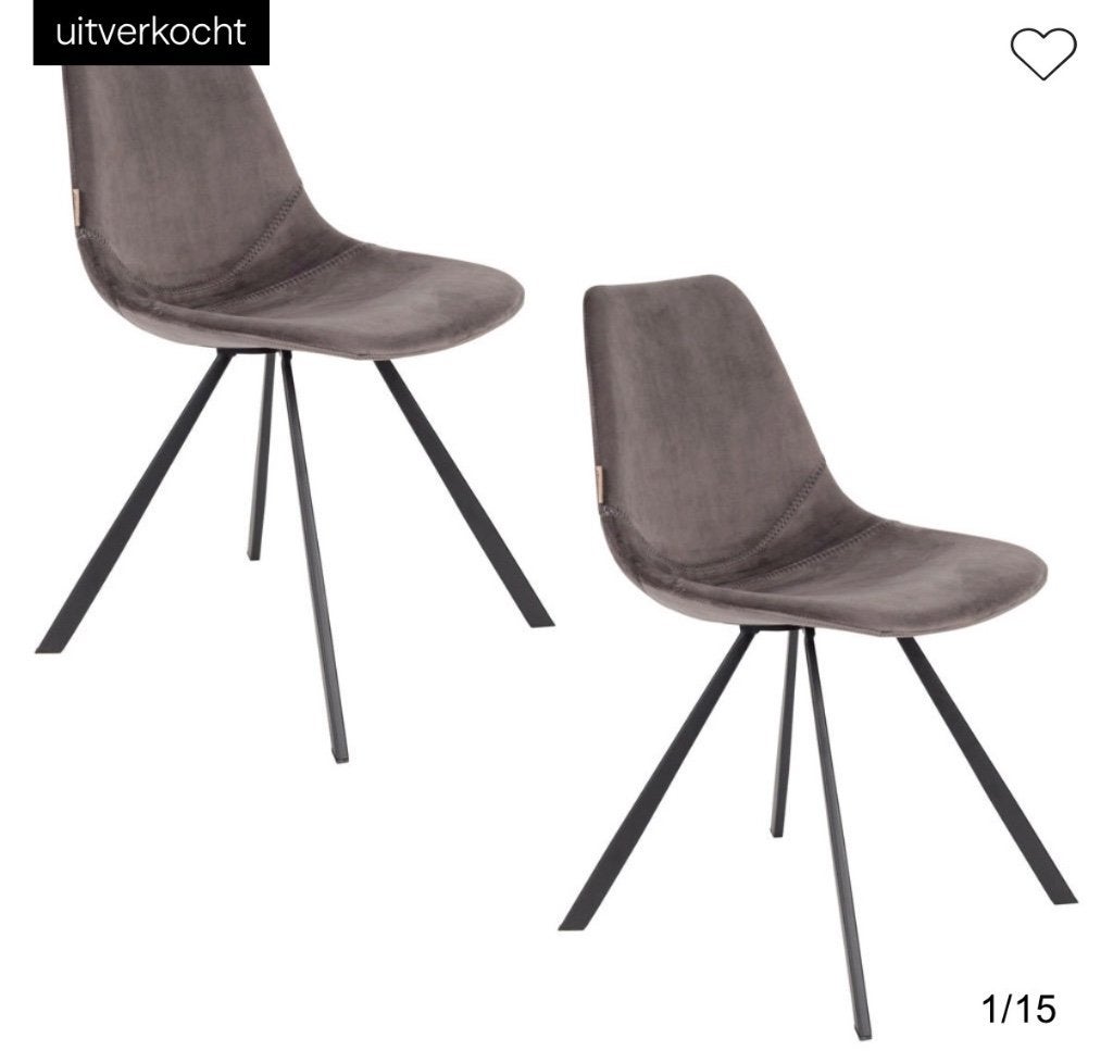 Dutch bone velvet eetkamerstoelen grijs, Ophalen, Overige materialen, Zo goed als nieuw, Eén