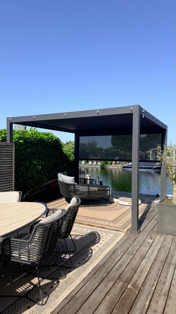 Naterial antraciete pergola 360x360 met lamellen en scherm, Ophalen, Zo goed als nieuw, Tuinpaviljoen