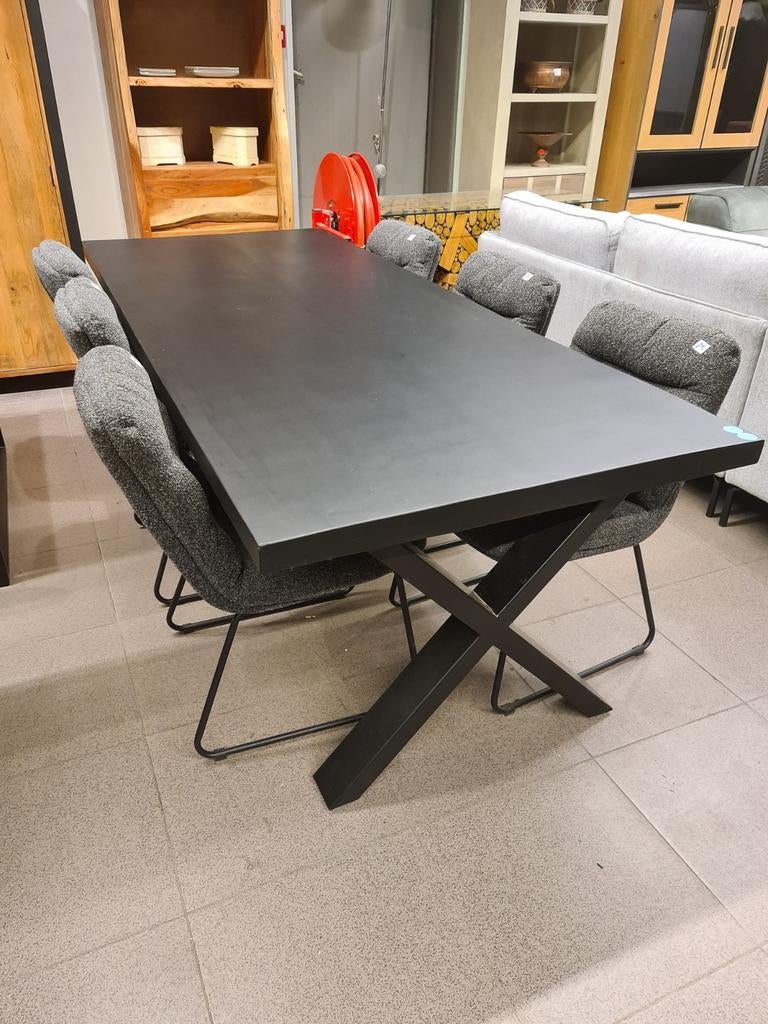 Nieuwe eettafel 240x100cm zwart mangohout kruispoot €250, Ophalen, ., Nieuw, .