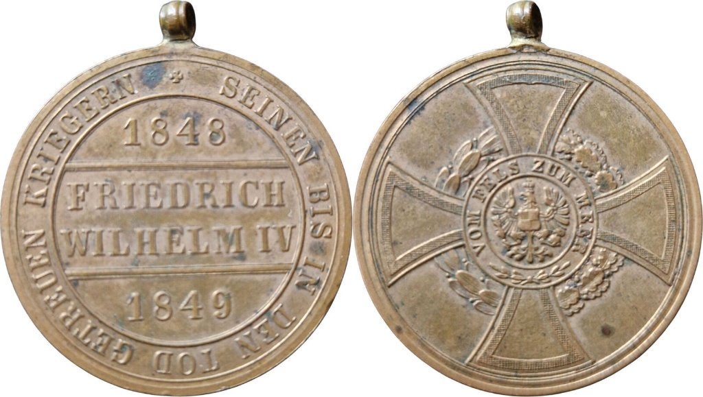 Penning 1848 tot 1849, Pruisen, Hohenzollern penning, Ophalen of Verzenden, Brons, Buitenland