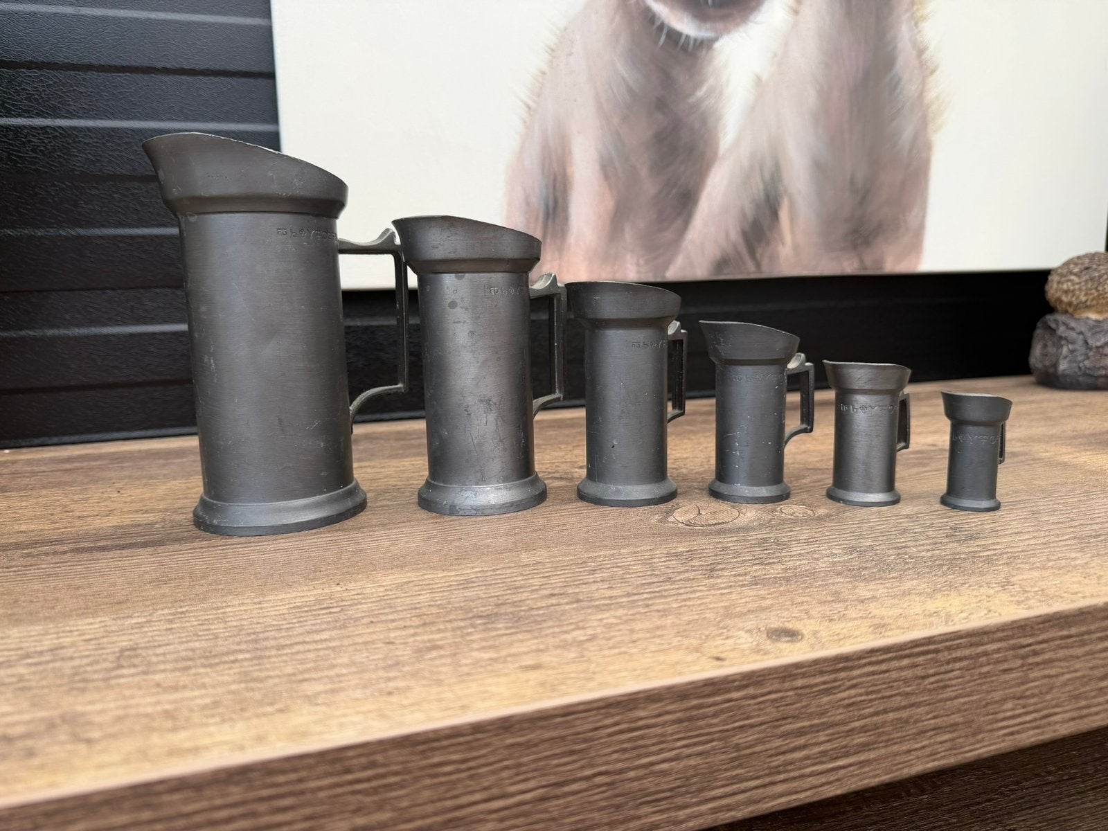 Mooie set antieke tinnen maatbekers  (6-delig), Antiek en Kunst, Ophalen of Verzenden