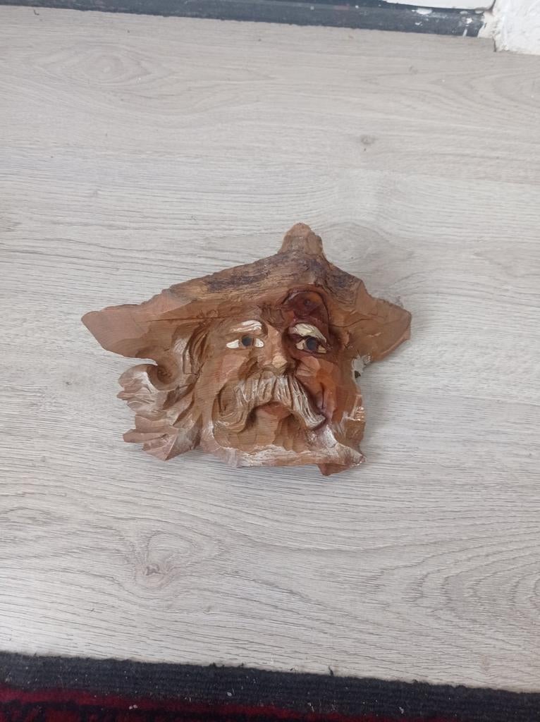 Vintage Artisan Real Wood Hand Carved Old Man, Ophalen of Verzenden
