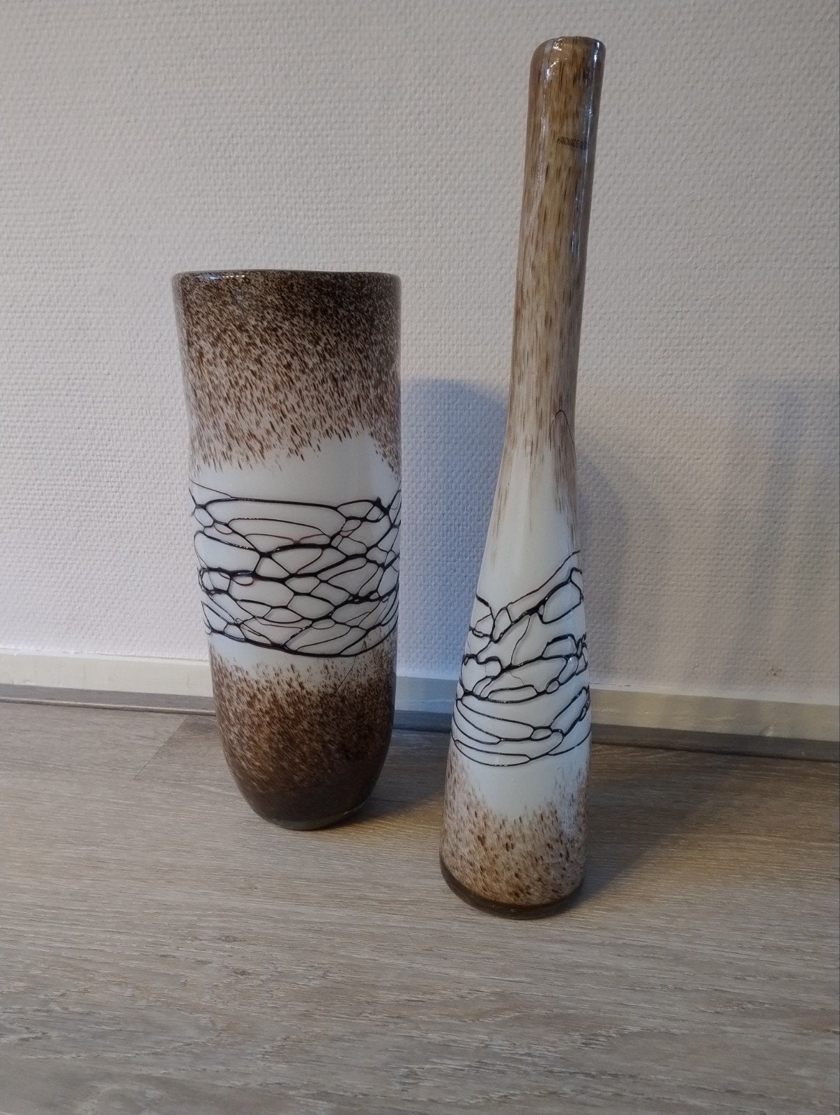 Set van 2 glazen vazen met uniek patroon, Ophalen, Bruin, Met patroon/structuur, Glas