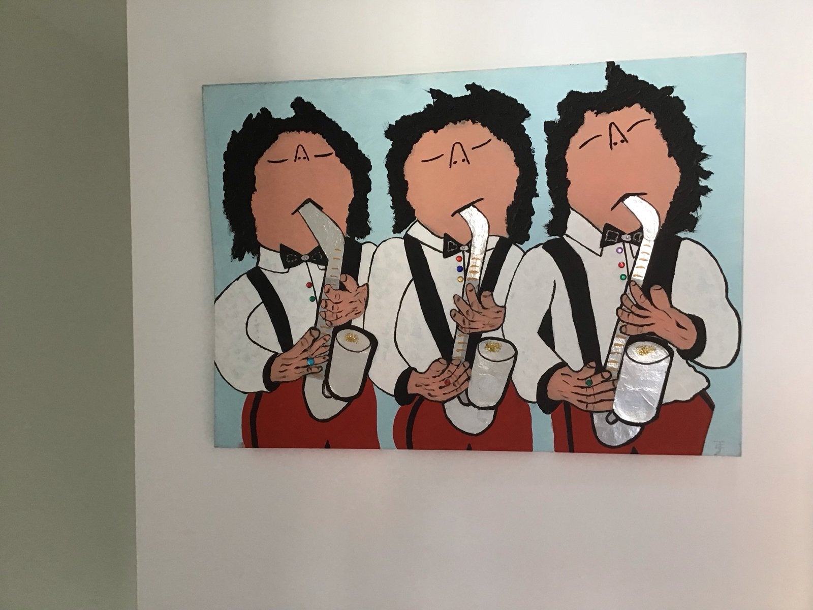 Modern schilderij: Drie Saxofonisten, Antiek en Kunst, Kunst | Schilderijen | Klassiek, Acrylverf, Overige stijlen, Doek, Portret of Personen