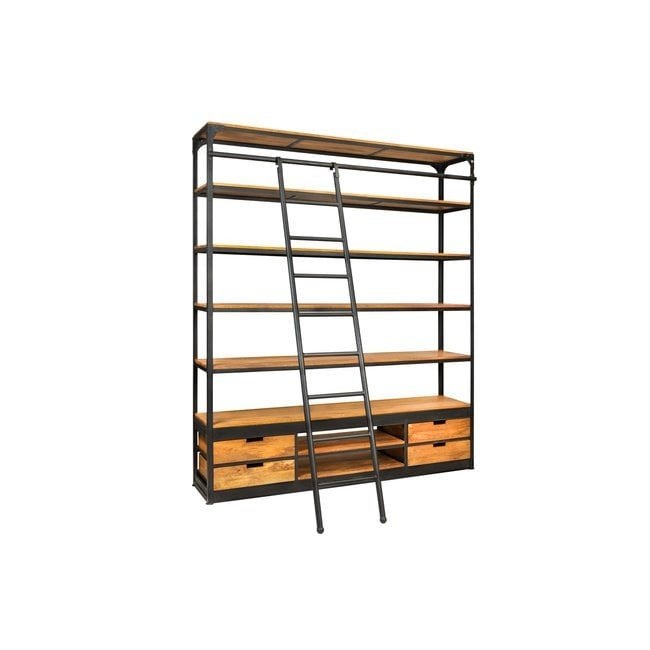 Industriële Boekenkast met Ladder en Lades, 200 cm of meer, 150 tot 200 cm, Zo goed als nieuw, Met lade(s)