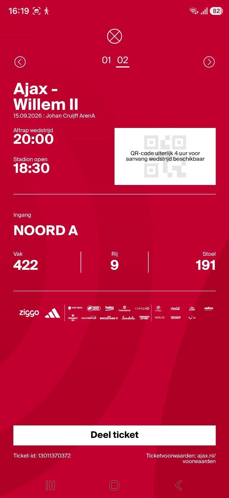 ajax wedstrijd, Losse kaart, Eén persoon, September
