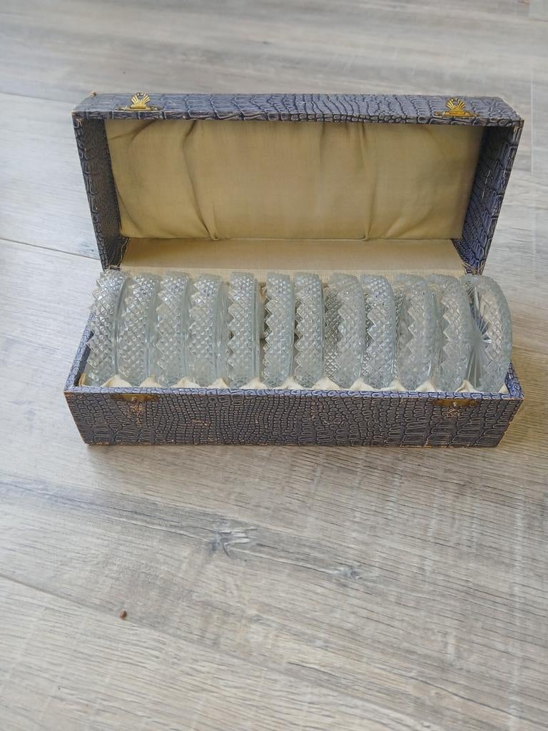 Antieke kristallen onderzetters in originele doos, Antiek en Kunst, Ophalen of Verzenden