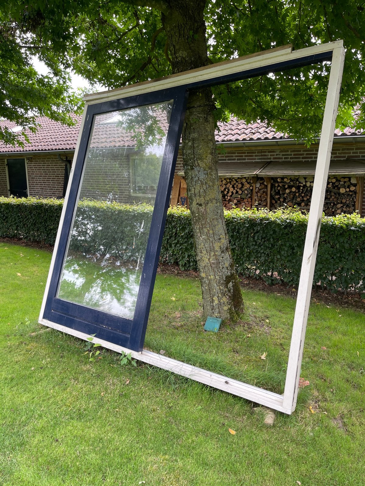 Hardhouten Schuifpui met Isolatieglas en Schuif/Kiepstand, Ophalen, Gebruikt, 225 cm of meer, Inclusief glas