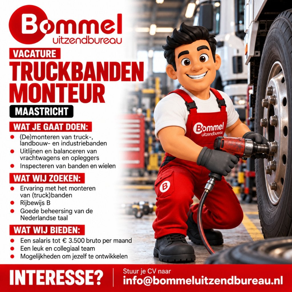 Truckbandenmonteur, 33 - 40 uur, MBO, Vanaf 1 jaar, Vast contract