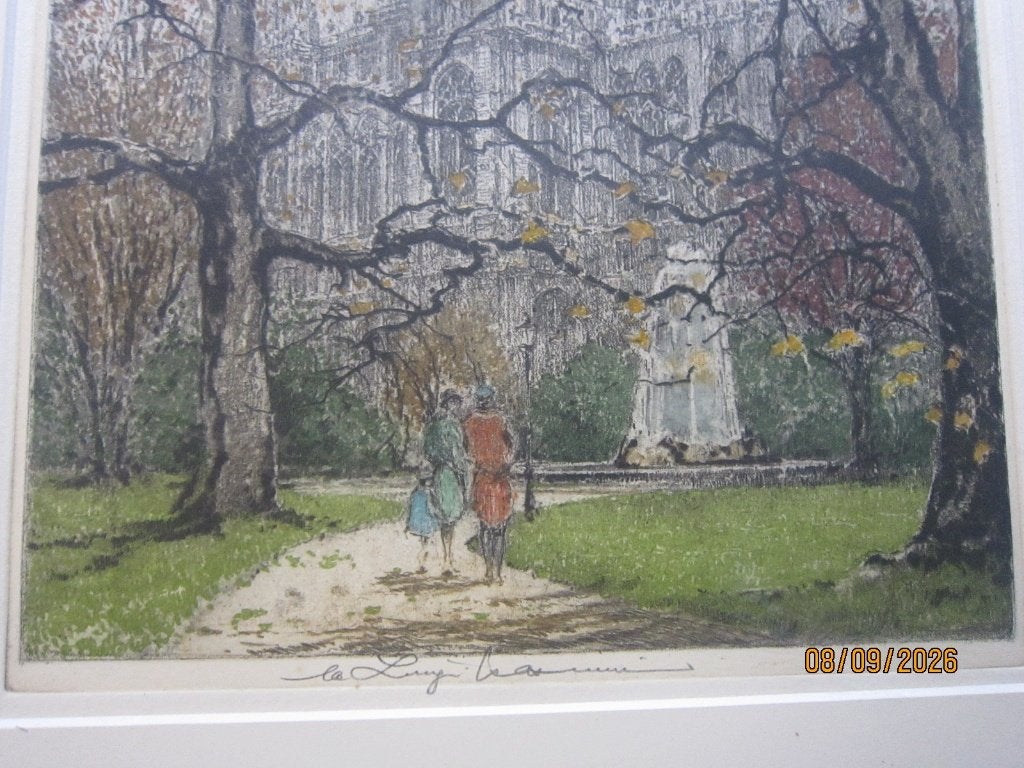 LUIGI  KASIMIR, Mooie ingel Kleurets v/h Raadhuis van Wenen, Antiek en Kunst, Ophalen, Architectuur, Ets, 1900 - 1949