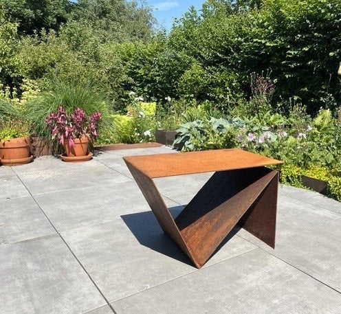 Design cortenstalen bijzettafel / loungetafel, Ophalen of Verzenden, Nieuw, Rechthoekig, Metaal