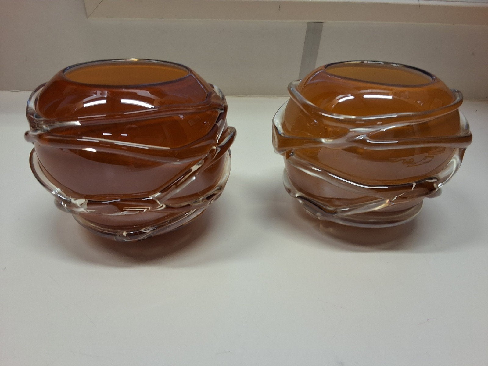 Set van 2 mondgeblazen amberkleurige vazen, Ophalen of Verzenden