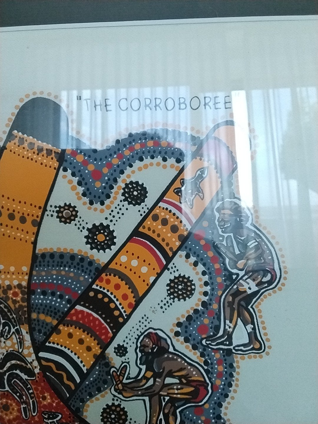Ingelijste Aboriginal kunst: "The Corroboree", Antiek en Kunst, Ophalen of Verzenden