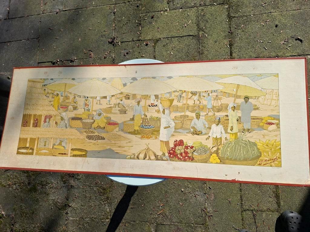 4 Oude Schoolplaten op Hardboard - Volken van de Wereld, Ophalen