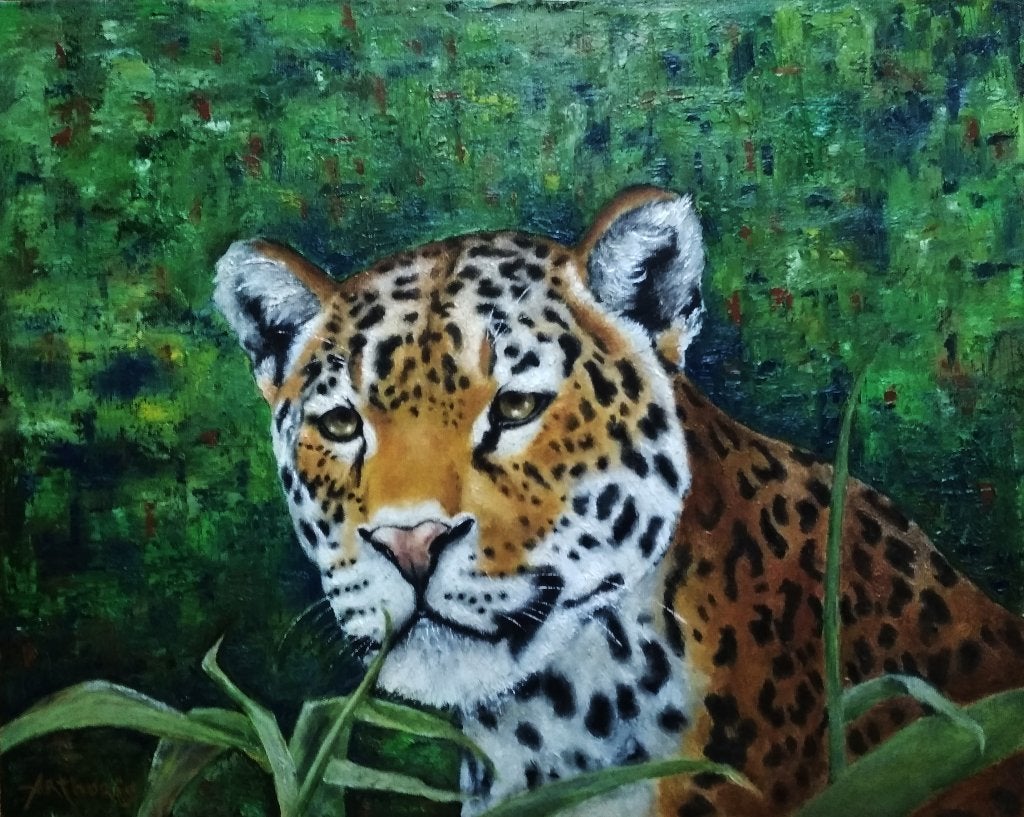 Leopard, Handgeschilderd, Verzenden, Dieren, Olieverf