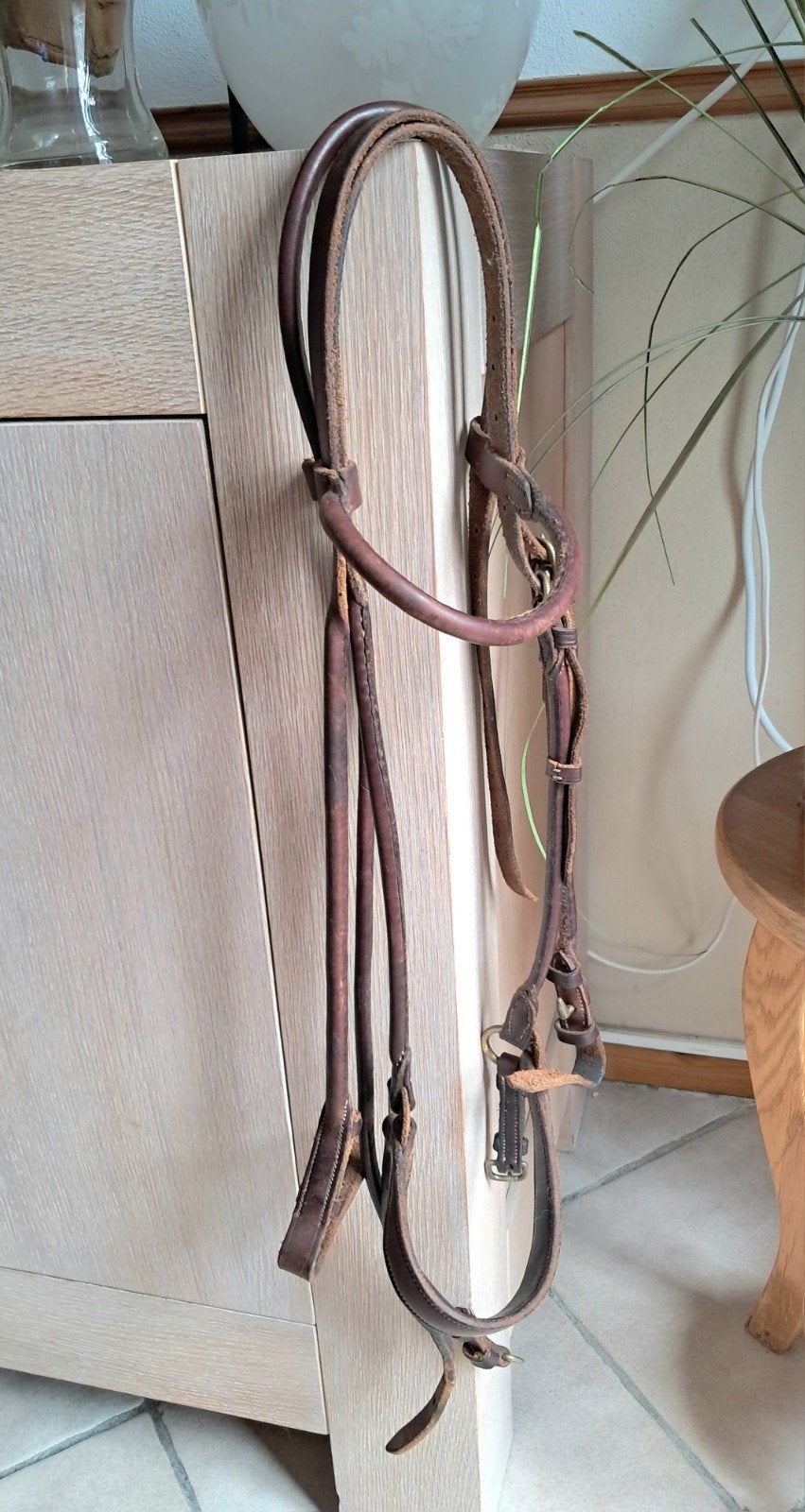Bruin gevlochten, rondgenaaid leren hoofdstel incl teugels, Dieren en Toebehoren, Paarden en Pony's | Hoofdstellen en Tuigage