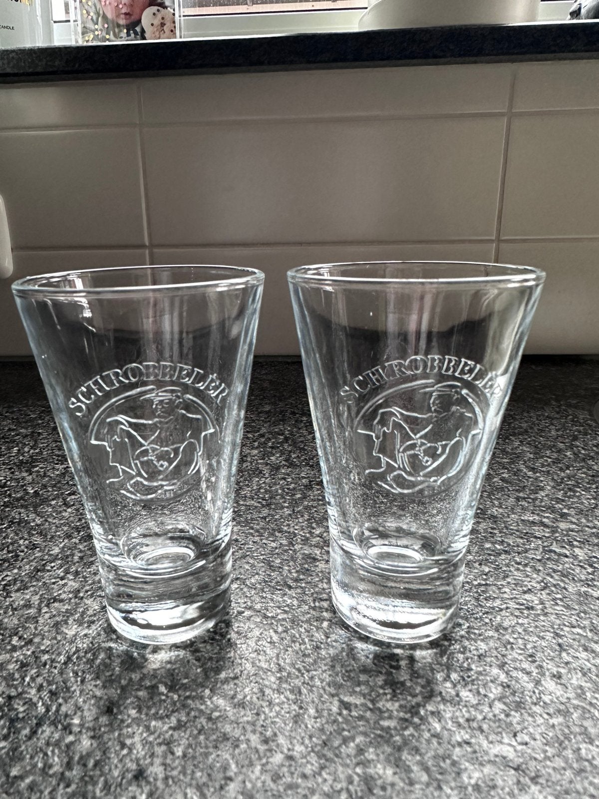 Schrobbeler glazen 2 stuks, Ophalen of Verzenden, Zo goed als nieuw
