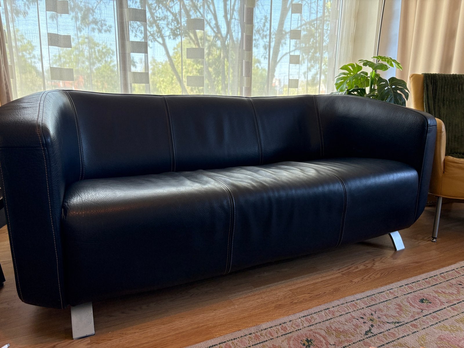 Rolf Benz Design Bank - Zwart Leer - 180cm Breed, Ophalen, Gebruikt, 150 tot 200 cm, Tweepersoons