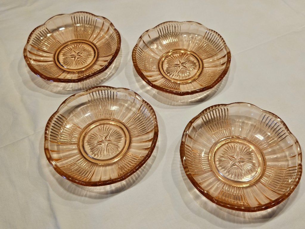 Set van 4 vintage roze glazen schaaltjes jaren 1930, Antiek en Kunst, Ophalen of Verzenden