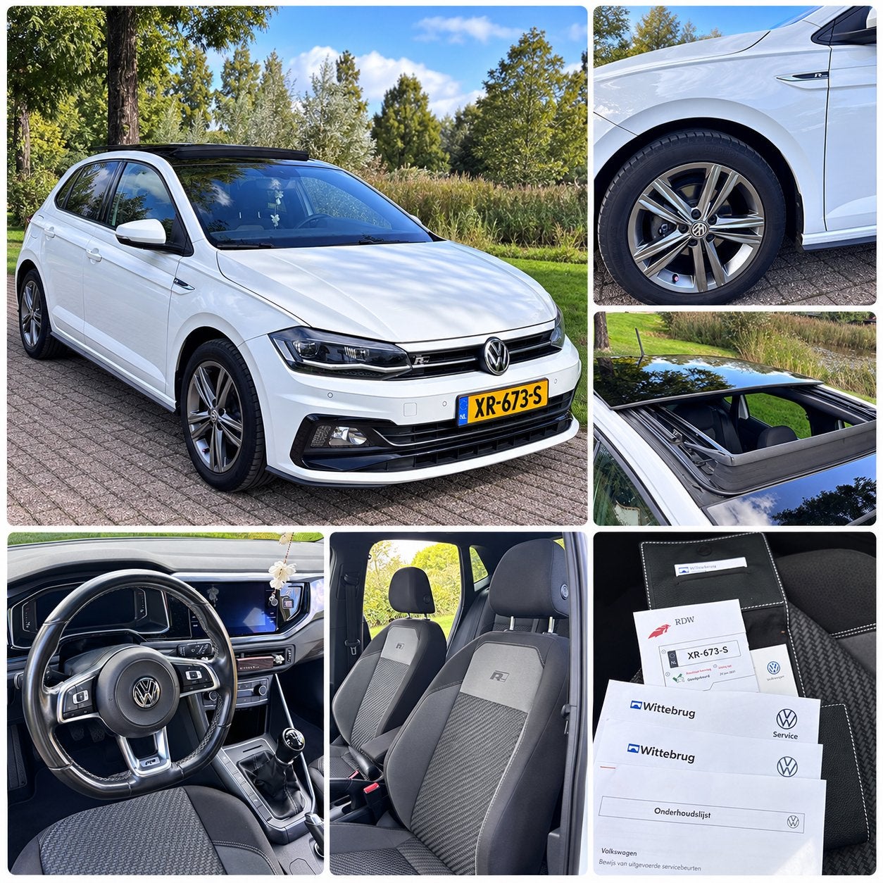 VW POLO R-LINE|2019|PANORAMADAK|SPORTSTOELEN|XENONLAMPEN, Auto's, 40 €/maand, Zwart, Wit, Origineel Nederlands