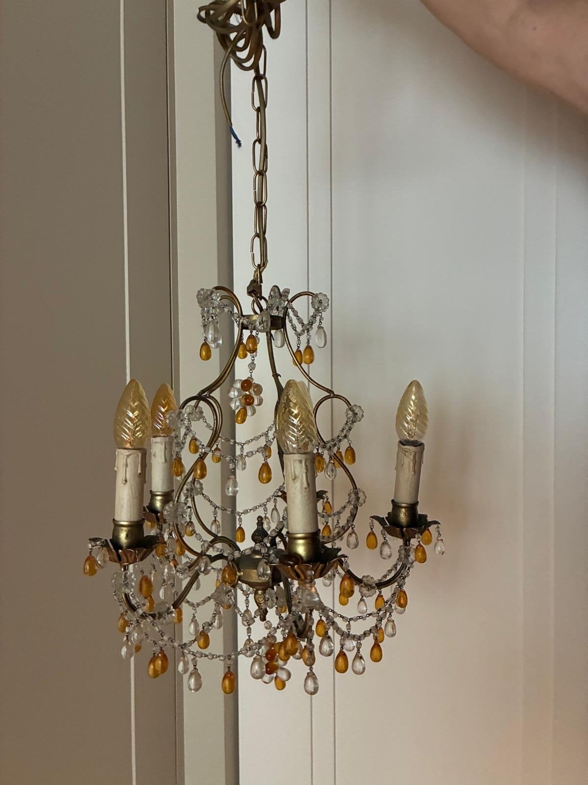 Hanglampje kristal gele pegels Maison Sucre, Ophalen of Verzenden, Gebruikt, Metaal