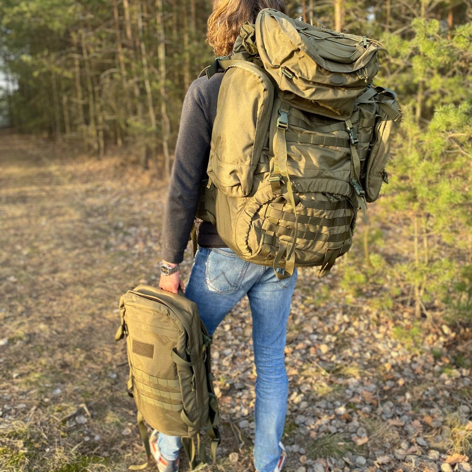 Olijfgroene Rugzak Set - Groot & Klein met Camouflage Hoes, Ophalen of Verzenden, Landmacht, Nederland, Overige typen