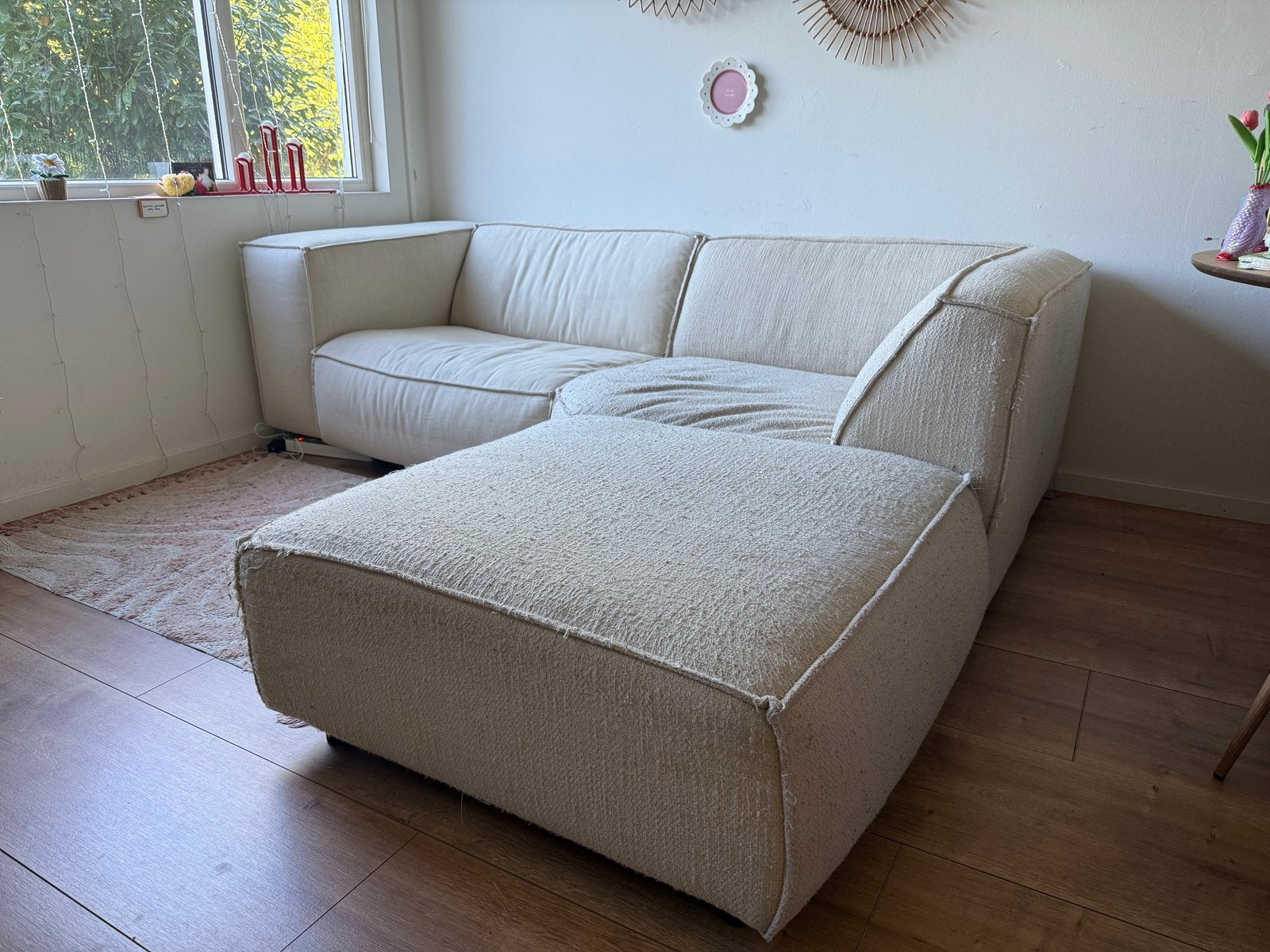Homestock hoekbank creme / bouclé, teddy, Huis en Inrichting, 150 tot 200 cm, 75 tot 100 cm, Ophalen of Verzenden, Zo goed als nieuw