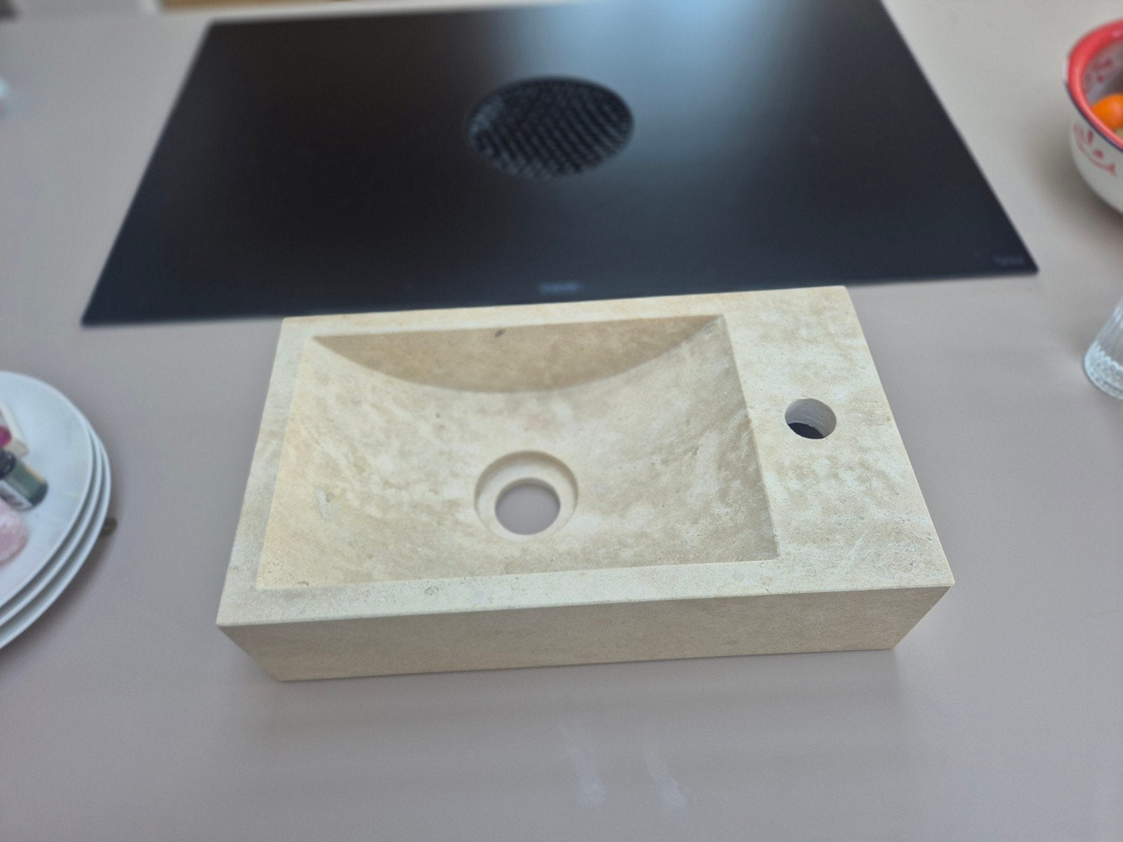 Natuurstenen  wc wastafel, beige, compact model, Ophalen, Nieuw, Steen, Wastafel