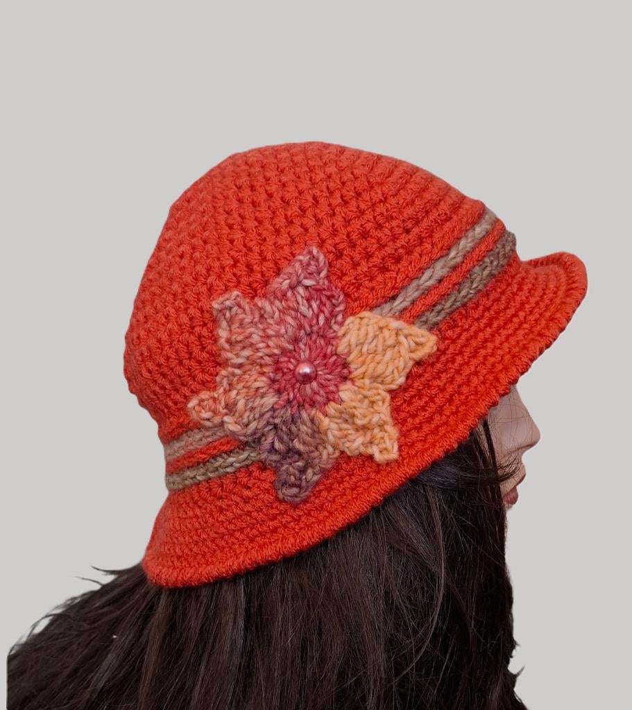 hoed buckethat/ cloche donker oranje, 56 of 57 cm (M, 7 of 7⅛ inch), Verzenden, Hoed, Nieuw