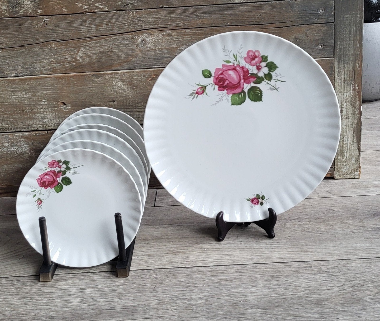 Vintage Bavaria Germany Porseleinen Borden met Rozenmotief, Ophalen of Verzenden