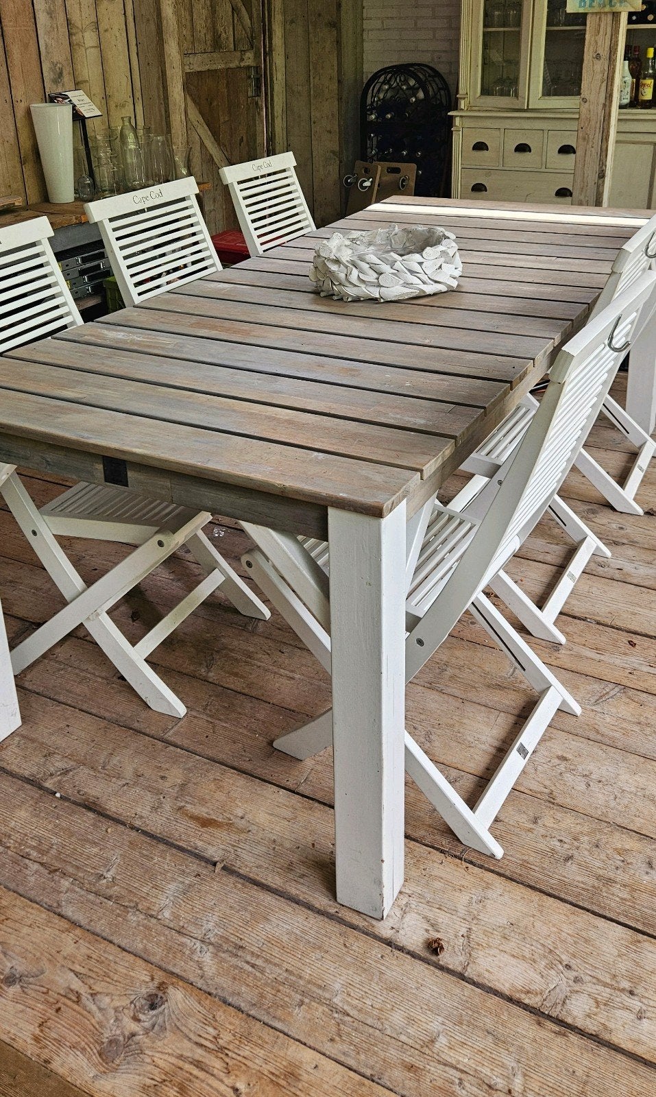 Riviera Maison eettafel + 6 stoelen (Cape Cod stijl), Tuin en Terras, Tuintafels, Ophalen, Rechthoekig, Hout