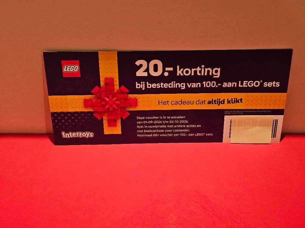LEGO Kortingsbon, waarde € 20,-. 4 stuks beschikbaar., Kinderen en Baby's, Overige thema's, Lego, Overige typen, Nieuw